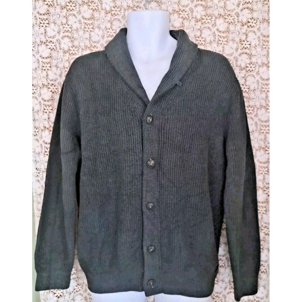 L.O.G.G. Men's Knit Shawl Neck‎ Sweater Size M Dk. Gray Long Sleeve Button Front